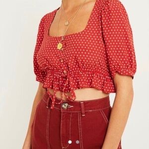 Urban Outfitters Red and White polka dot Square Neck Tie Front Top size XS